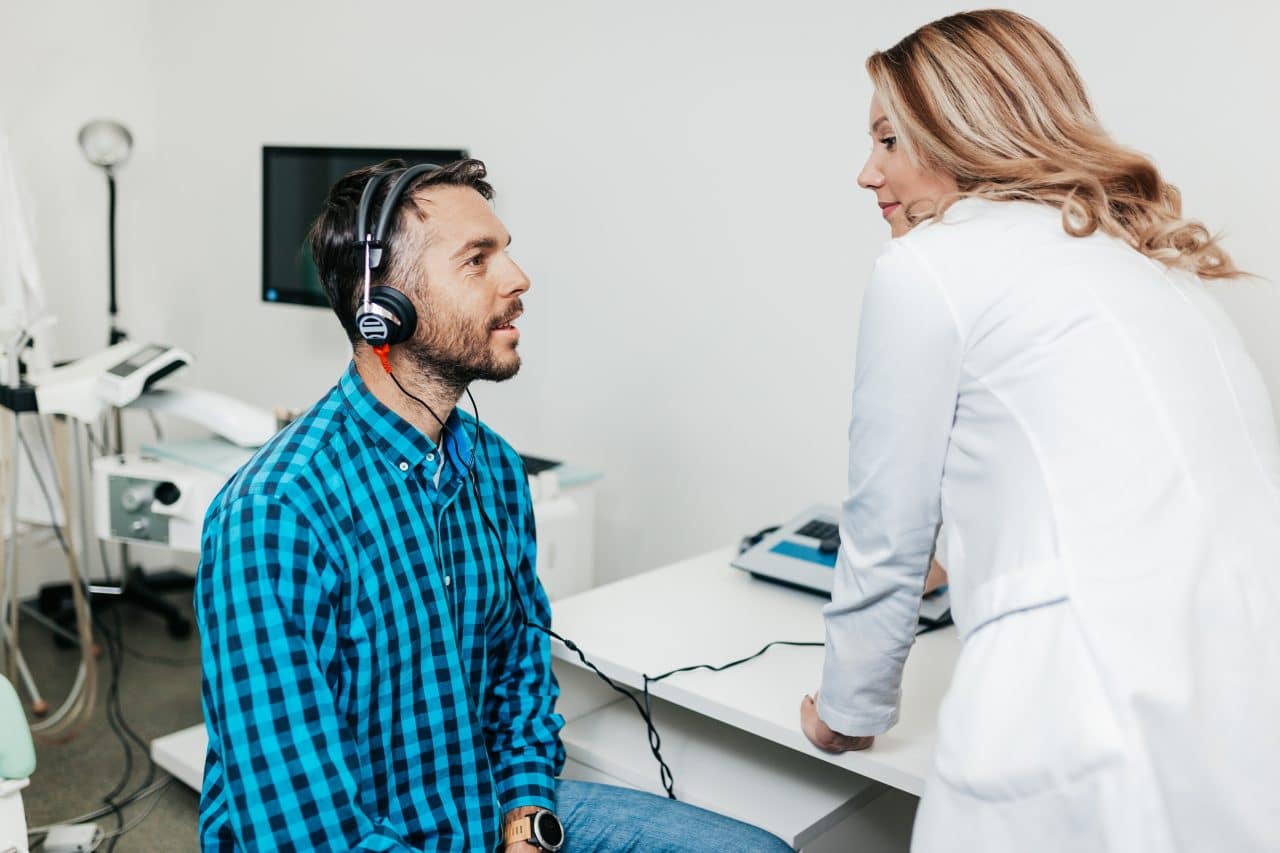 Man getting a hearing test.